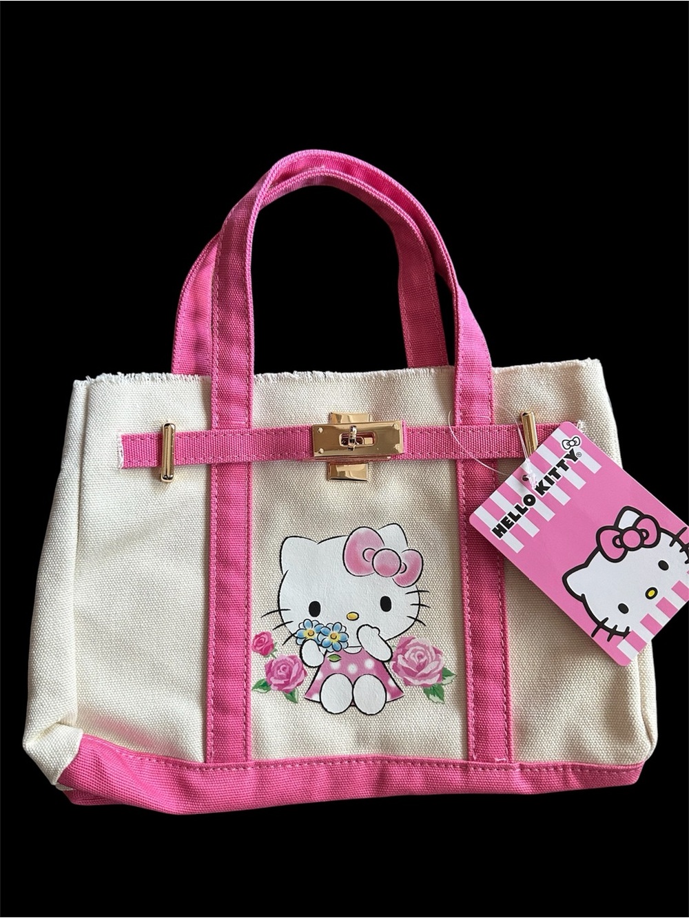 NWT Hello Kitty Pink & Cream Canvas Handbag, boatkin style bag